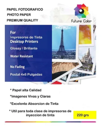 Papel Foto Postal Glossy 4x6 Premium 220 Gramos 100 Paquetes